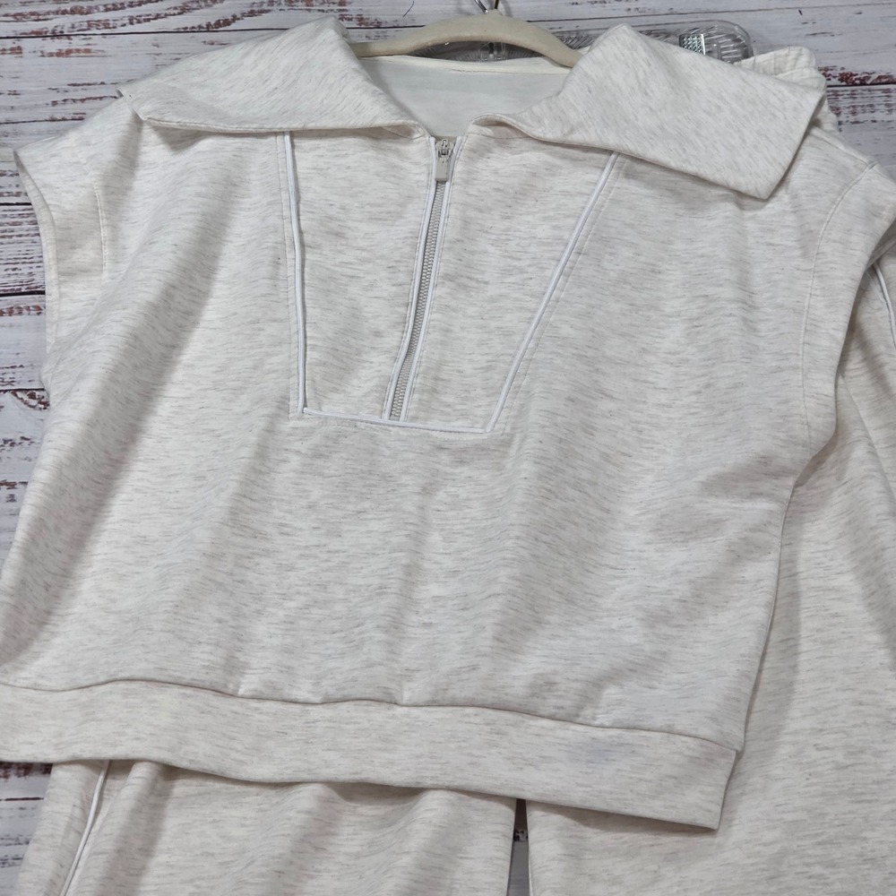 Yogalicious Scuba Lanston Pant Set Womens L Cream Good Quarter Zip Wide Leg